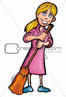 Cartoon cleaner with a broom