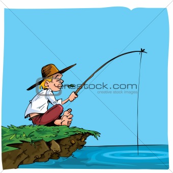 Cartoon of a boy fishing