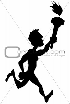 Silhouette Olympic athlete running with flame