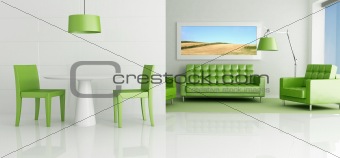 green and white  living room