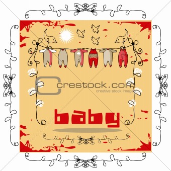Baby Clothes Line doodley paper card