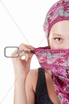 Young woman with covered face