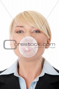 Businesswoman chewing a gum