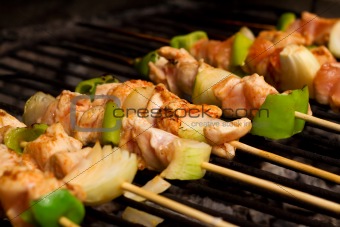 Chicken meat and vegetables barbeque