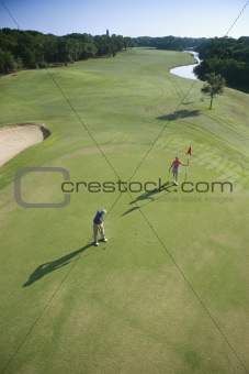Aerial of golfers.