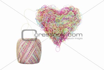 multicolored heart of threads isolated on white