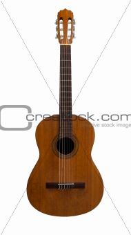 Front of old classic guitar isolated
