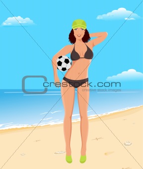 active girl with ball on beach