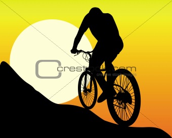 silhouette of a mountain  biker