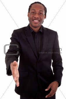 A black  businessman giving a hand