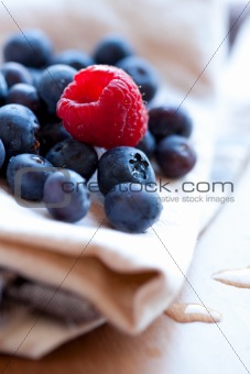 blueberries and raspberry