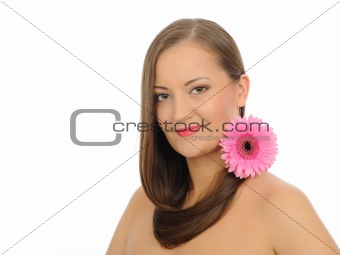 Beautiful woman with long healthy hair and pure skin