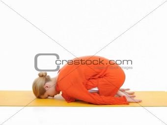 series or yoga photos. young woman in pranam pose