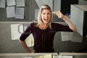 Woman in Office with Gun