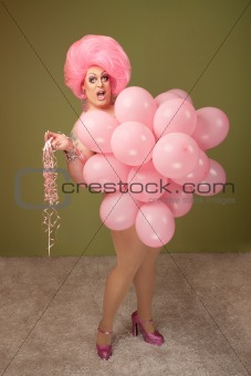 Funny Drag Queen in Pink Balloons
