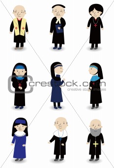 cartoon Priest and nun icon set
