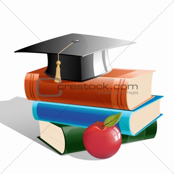 books with hat and apple