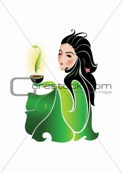 Woman and green tea