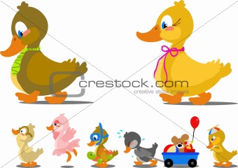 Silly cartoon family of ducks