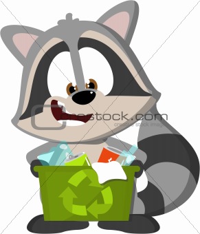 cute cartoon raccoon recycling