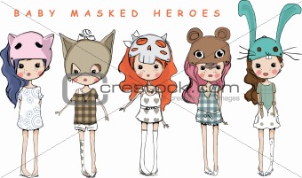 playing mask animals cute girls