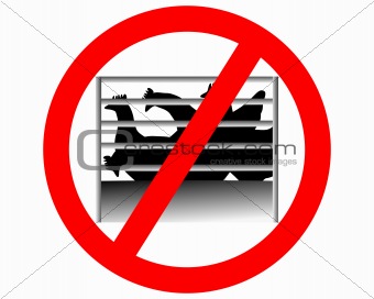Prohibition sign caging of hen