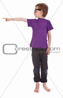 boy on white background is showing the way