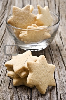 Sugar coated shortbread cookies in star shapes