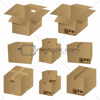 Brown cardboard icons set