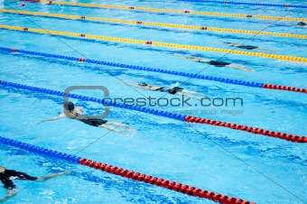 swimmers swimming in a pool 