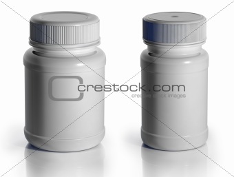 White plastic medical bottles.