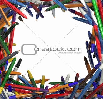 Frame of colorful pens.