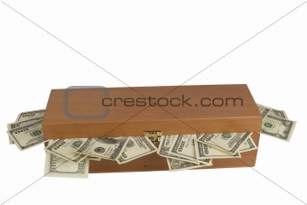 Wooden box with money