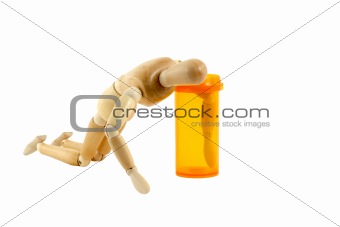 Manikin reaching in pill bottle