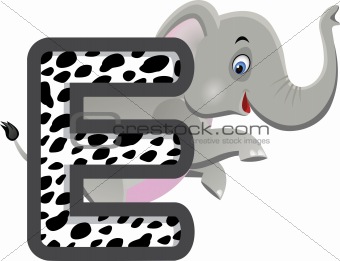 animal alphabet E with Elephant cartoon
