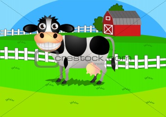 Illustration of cow in the farm