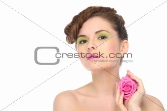 Beautiful blonde with pink rose