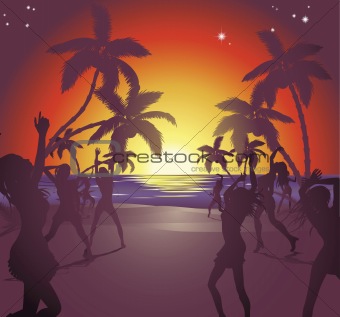 Sunset beach party illustration