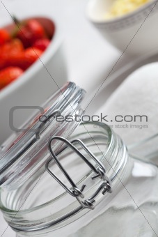ingredients of rhubarb and strawberry jam