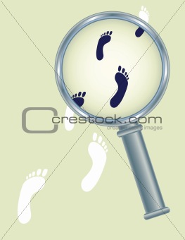 footprints under magnifier glass