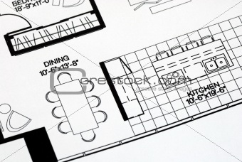 A floor plan focused on the kitchen and dinning room
