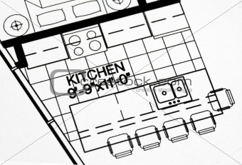 A floor plan focused on the kitchen and dinning area