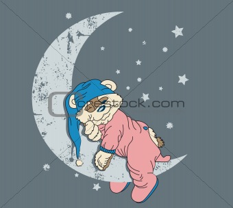 Bear sleeping on moon