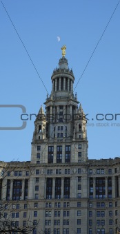 Half moon over the Municipal Building in New York City