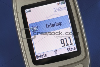 Emergency number 911 displayed on a cell phone