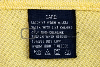 Close up view of the clothing label