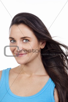 portrait of beautiful young woman with brown hair - isolated on white 