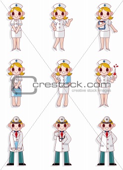 cartoon doctor and nurse icons