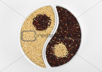 Yin and Yang Symbol Made of Red and White Quinoa