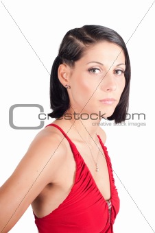 Portrait of beautiful woman in red